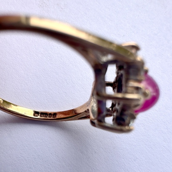 antique cabochon ruby diamond cluster signet ring gold vintage edwardian 5.5 - Picture 8 of 9